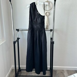 MATTEAU One Shoulder Shirred Organic Cotton-Poplin Dress